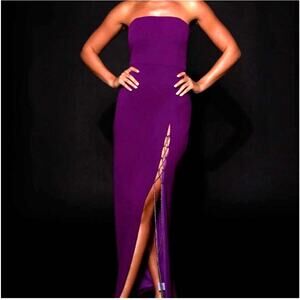 Meshki Gown Size M Grape Diamante Rope Strapless Slit Leg Evening Formal Dress